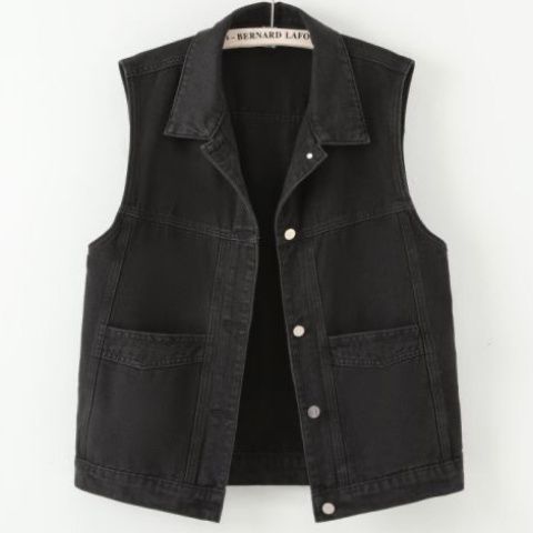 复古休闲百搭牛仔马甲春秋宽松百搭大码工装口袋背心坎肩外套