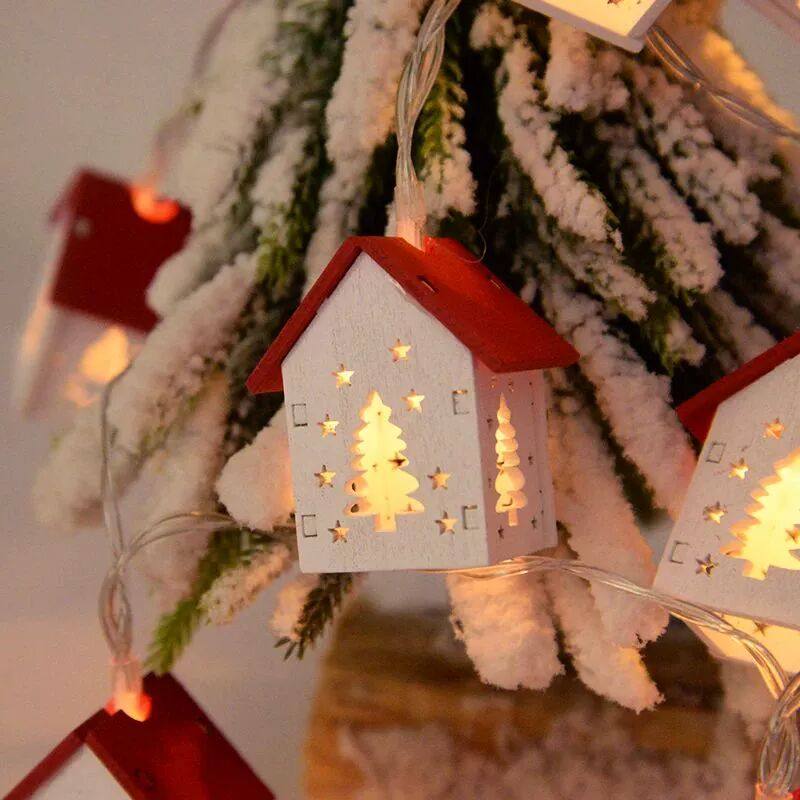 Christmas Wooden House LED String Light Xmas Tree Hanging Or