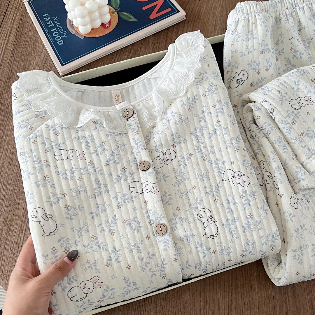 秋冬季夹棉睡衣女长袖保暖日系花边家居服套装卡通可外穿加棉加厚,孕妇装/孕产妇用品/营养,家居服套装,淘宝优惠券,粉丝福利购,淘宝优惠卷