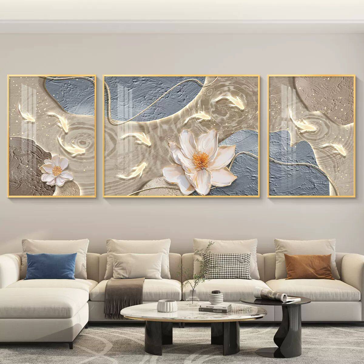 九鱼图轻奢客厅装饰画沙发背景墙挂画壁画简约现代高级感墙画大气,家居饰品,现代装饰画,淘宝优惠券,粉丝福利购,淘宝优惠卷