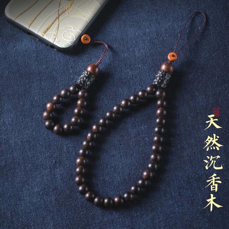 天然沉香木手机链挂绳短款手腕男女个性指环包包挂件吊坠钥匙扣
