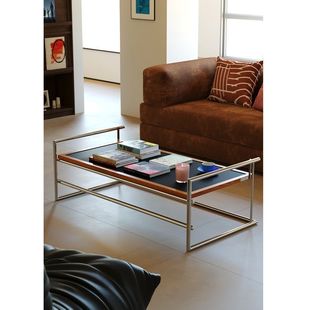 里约茶几包豪斯客厅家用中古极简设计师复古实木不锈钢色茶台书桌