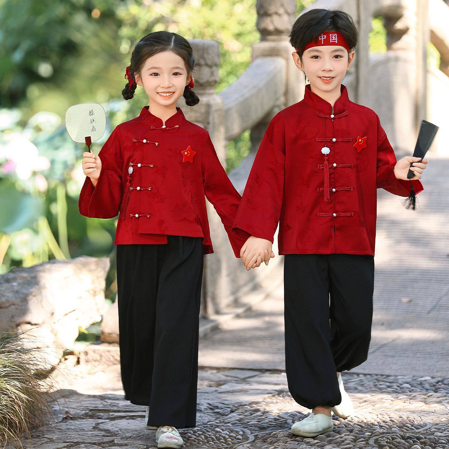儿童国庆合唱服男女童中国风啦啦操小学生国学朗诵主持舞台演出服