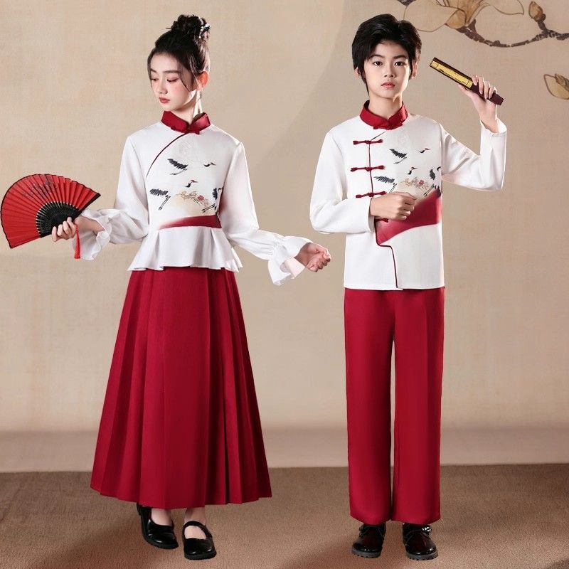 元旦儿童小学生诗歌朗诵合唱礼服表演服中国风女童古筝比赛演出服