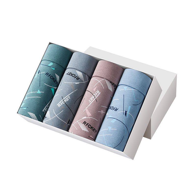 4条盒装男士内裤纯棉四角抗菌全棉质男平角宽松透气潮流青年裤衩