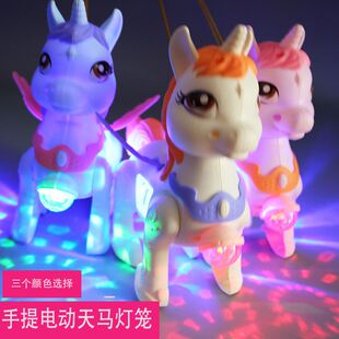 中秋节手提灯笼带灯光音乐投影牵绳电动跳马独角兽儿童闪光玩具