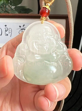 新疆天山翠玉石佛公吊坠大肚佛挂件飘花弥勒佛项链项饰仿翡翠佛公
