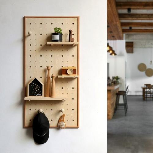 木质洞洞板 北欧室内墙上装饰玄关壁挂置物架定制 隔板收纳展示架