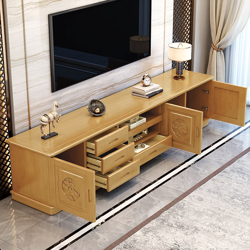 全实木电视柜茶几组合简约现代中式家用客厅地柜小U户型组合柜落
