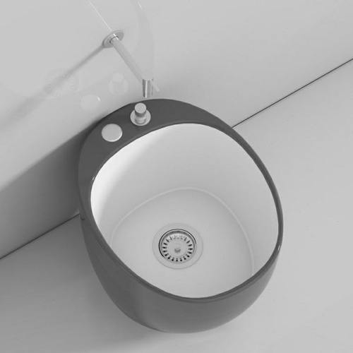 阳台灰色创意蛋形拖把池家用卫生间小户型陶瓷拖布池落地式泡脚池