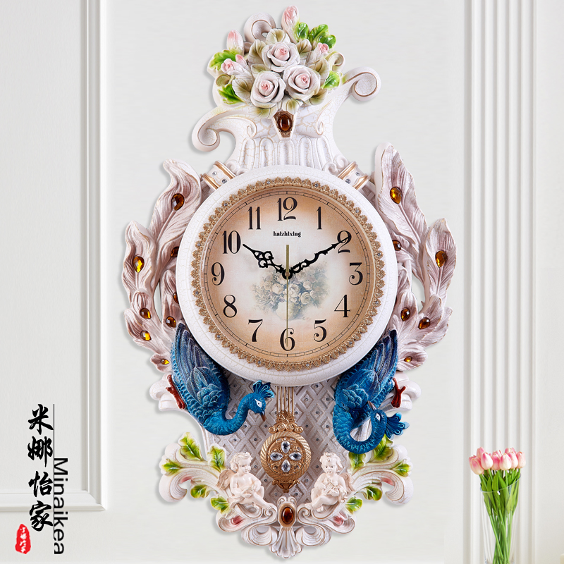 孔雀客厅c挂钟静音大号欧式钟表时尚家用创意卧室钟装饰时钟壁挂