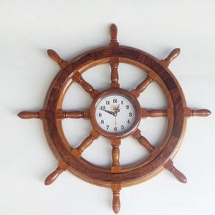 红木船锚挂钟 实木船舵挂钟一帆风顺 红木挂钟 舵手挂钟