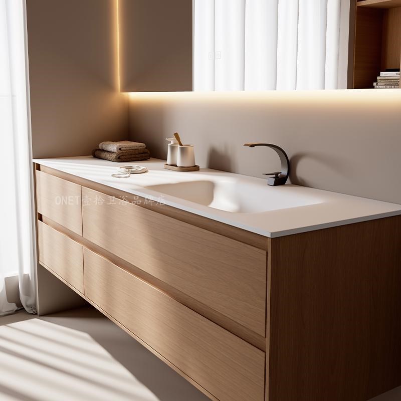 全铝蜂窝铝原木色浴室柜组合日式B别墅卫生间岩板热弯一体盆洗漱