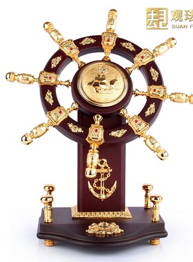 领航舵摆件实木舵手舵轮老板办公室乔迁开业礼品酒柜装.饰品商务