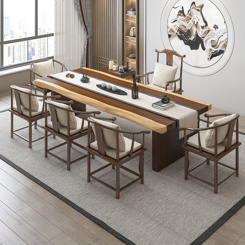 新中式实a木茶桌椅组合办公室接待功夫茶台家用客厅会客大板泡茶