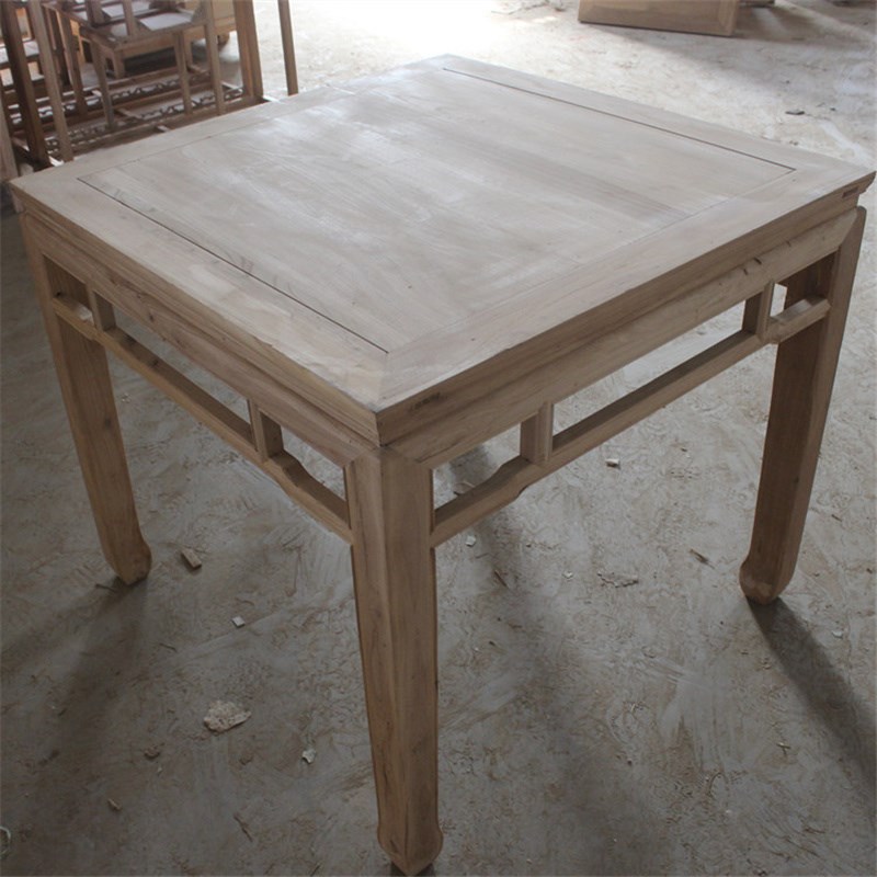 全实木八仙桌北榆木白o茬胚餐桌椅组合正长方形饭桌家用小户型方