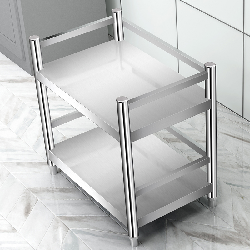 两层电饭煲家用微波炉不锈钢厨房置物架储物放锅架V子橱柜置物柜