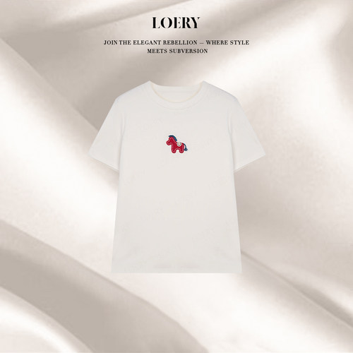 LOERY【木马T】夏季新线迹小马刺绣松弛感简约随性百搭短袖22189