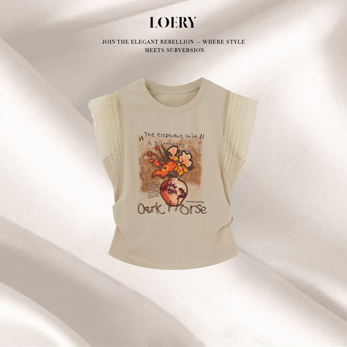 LOERY【花瓶T】蕾丝边拼接设计立体抽褶收腰显瘦短袖125135