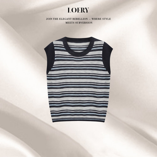 LOERY[C位条纹编号324]高级拼色条纹收腰显瘦气质飞袖上衣123011