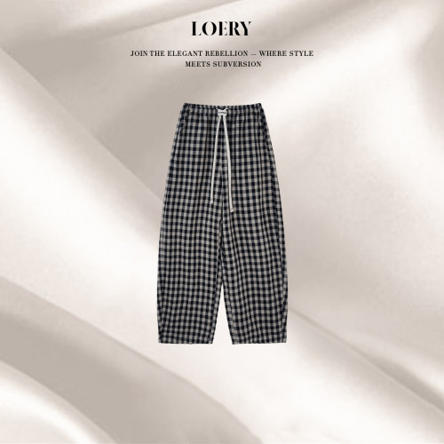 LOERY【宾利格】100亚麻松弛感格纹设计百搭休闲裤122609