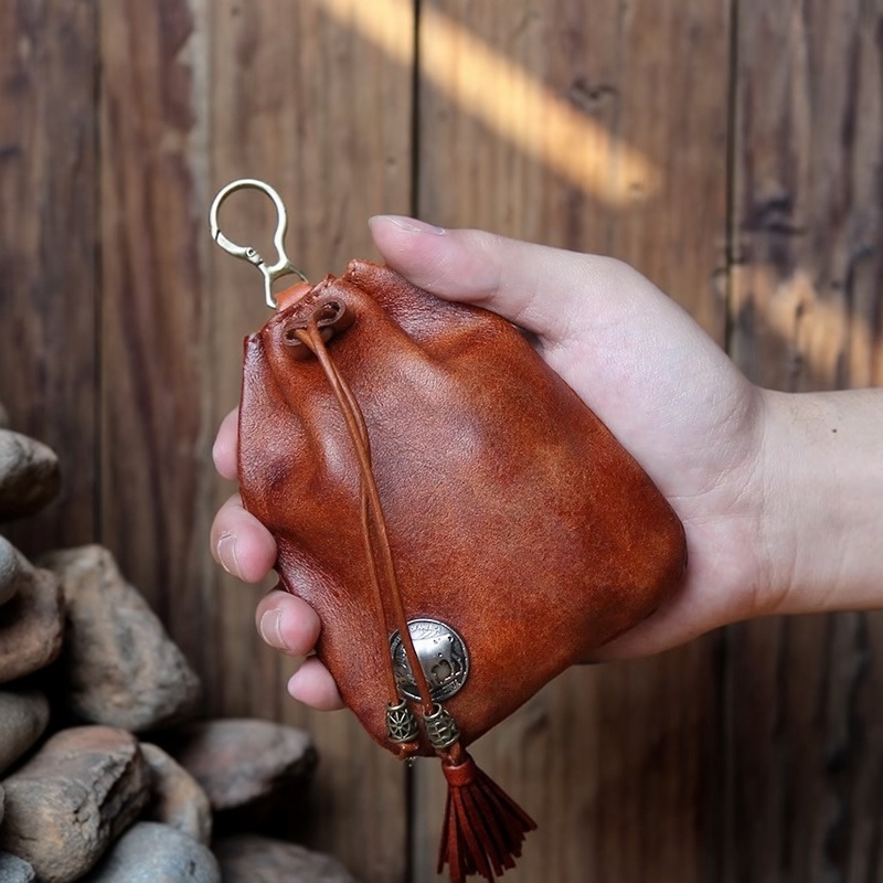复古感的束口零钱包钥匙扣挂件
