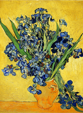 蓝色鸢尾花 梵高印刷喷r绘仿制油画遮挡画壁画客厅沙发背景装饰画