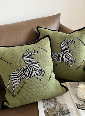 复古法式风格样板房软装客厅牀上沙发飘窗绿色高级感抱枕靠垫枕套