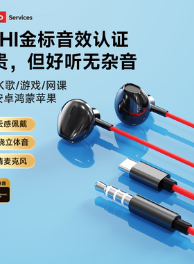 联想YF29有线耳机半入耳式type-c听歌煲剧高音质线控适用华为苹果