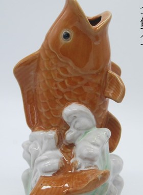 中国风鲤鱼陶瓷摆件园林庭院假山盆景花园鱼池家居装饰品喷水配件