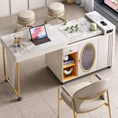 意式 岩板餐桌 可伸缩 轻奢简约岛台餐桌家用奶油风餐桌岛台一体