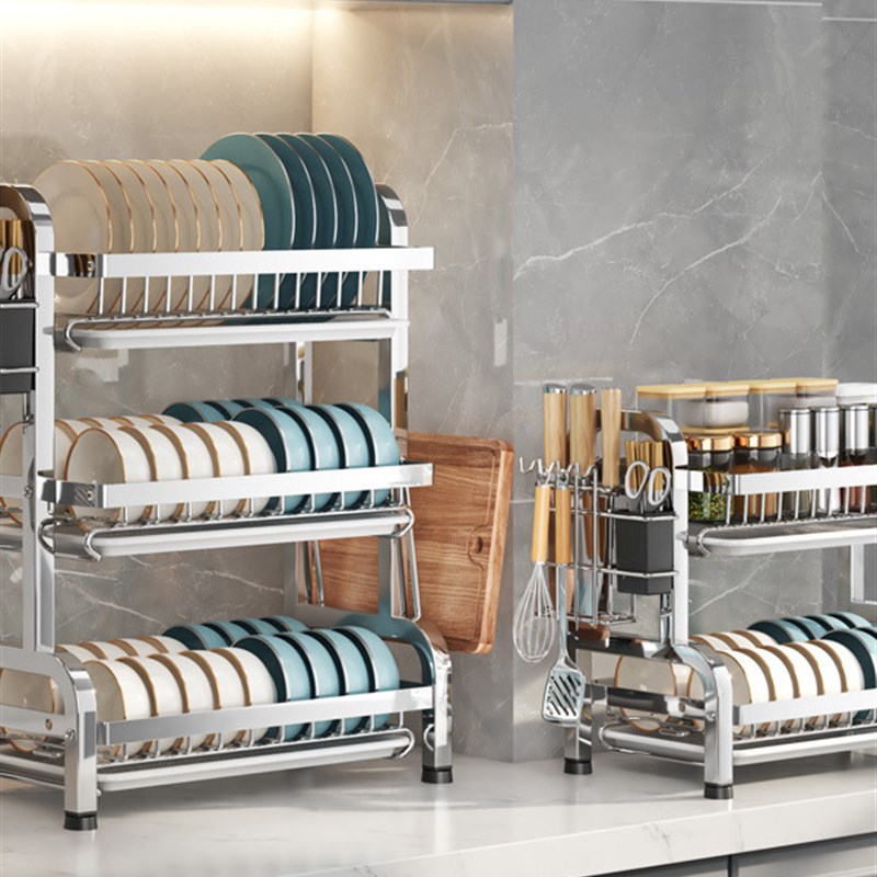 304不锈钢厨房碗架沥水收纳架多功能台J面放碗放筷盘蝶置物篮碗柜