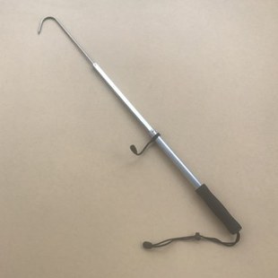 铝合金杆无锁3节伸缩冰钓勾子不锈钢长搭钩 无倒刺起鱼器带失手绳