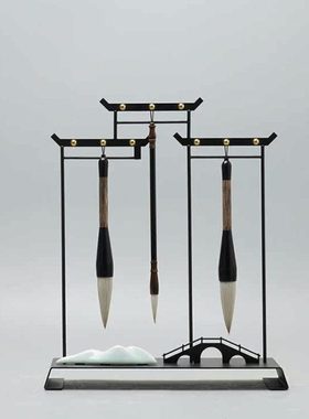 现代新中式禅意毛笔架摆件创意样板间书房办公桌书桌软装饰品摆设