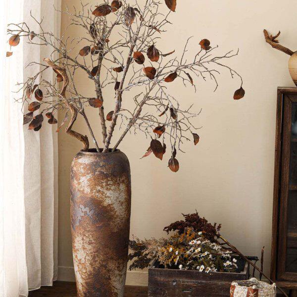 落地大花瓶陶瓷摆件中式复古陶罐客厅酒店装饰品插花干花粗陶瓷瓶