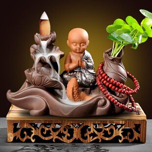 荷塘月色小和尚倒流香炉莲花家用室内茶宠香熏炉居家紫砂檀香炉
