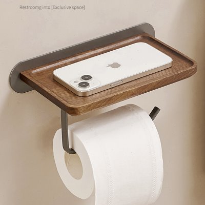 cmeo免打孔卫生间纸巾盒浴室洗手间挂卷纸厕所放抽纸胡桃木置物架