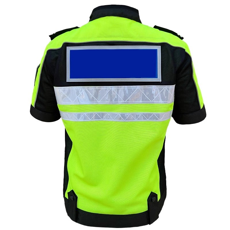 夏季铁骑短袖交通执勤反光安全服荧光绿摩托车骑行服高速救援巡逻