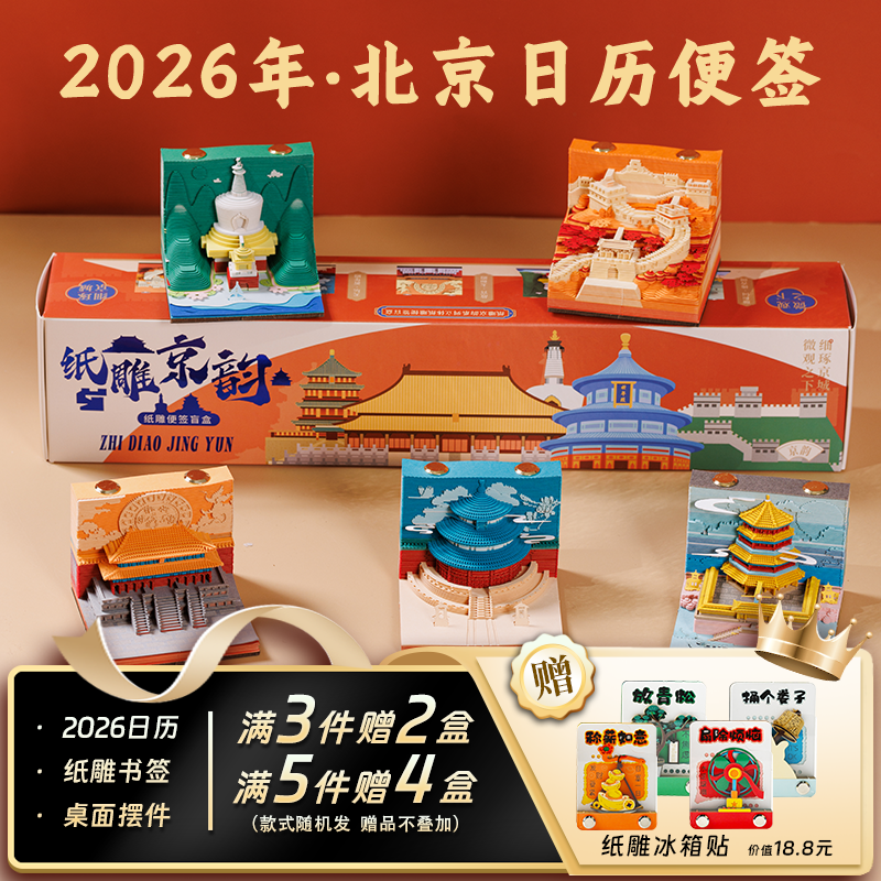 北京纸雕京韵3d立体纸雕日历便签手撕便签2026年台历北京长城故宫建筑模型北京文创纪念品伴手礼物