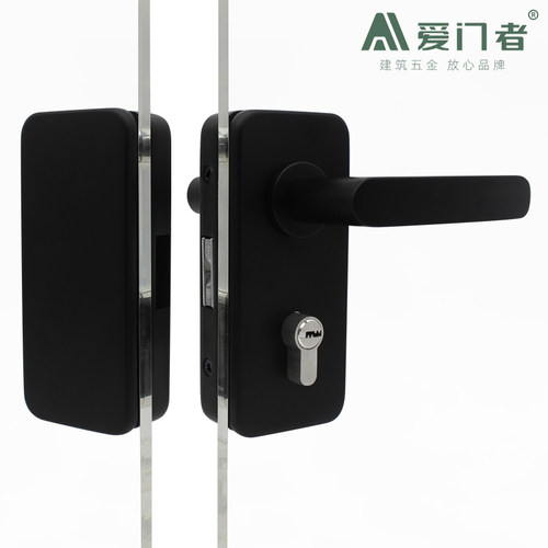 不锈钢玻璃执手锁隔断办公室门锁无框玻璃门带把手锁推拉锁哑黑色