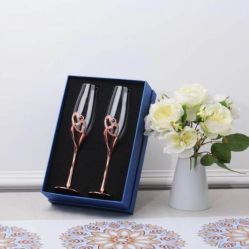 水晶镶钻高脚红酒杯香槟杯2个一对套装家用礼盒高档创意个性酒具