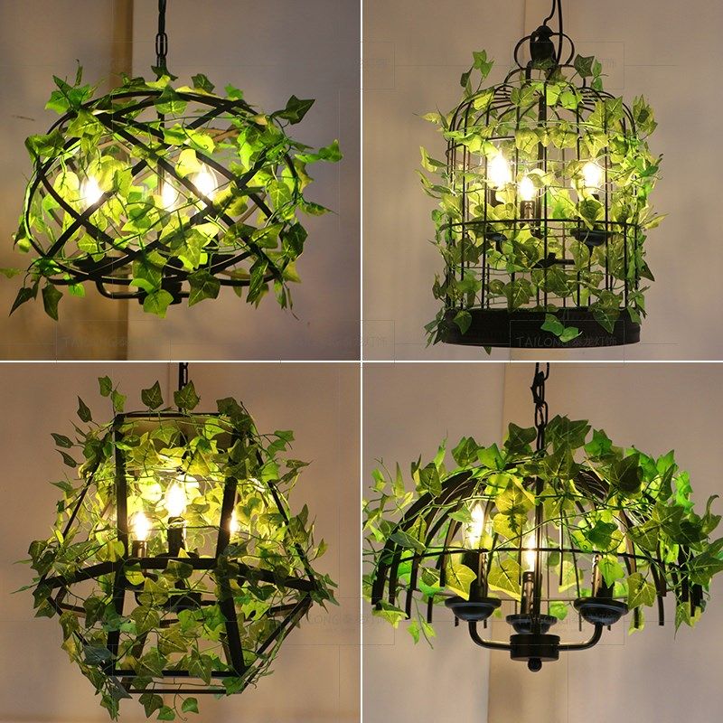 复古工业风酒吧鸟笼灯饰奶茶店饭店创意美发店阳台绿植物三头吊灯,家装灯饰光源,客厅吊灯,淘宝优惠券,粉丝福利购,淘宝优惠卷