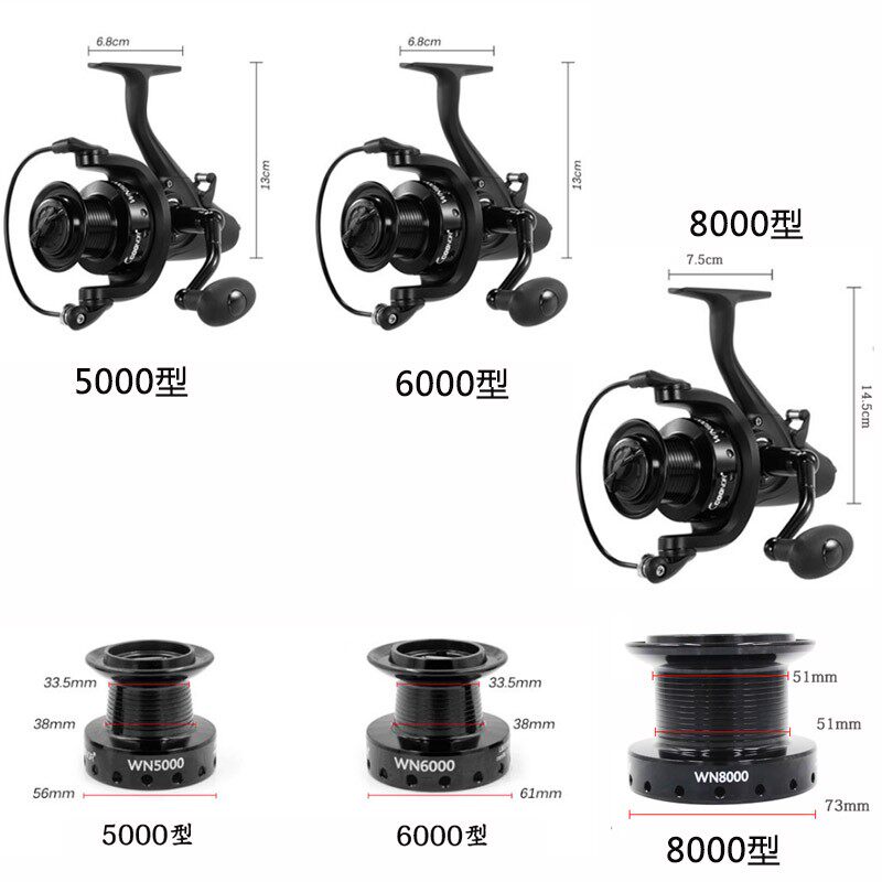 WN8000双卸力渔轮全金属线杯鱼线轮前后泄力纺车轮12轴远投鲤鱼轮