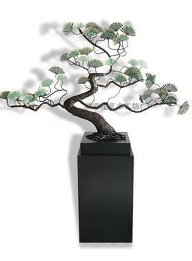 招财大型玄关迎客松树落地摆件酒店大堂客厅桌面铁艺金属雕塑装饰