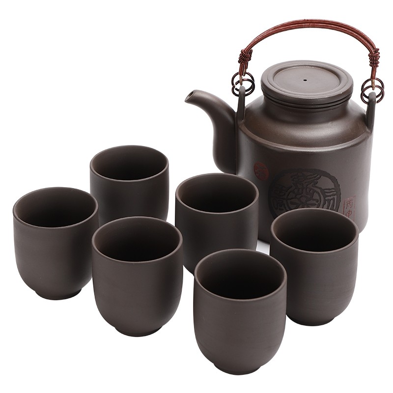 宜兴紫砂壶大容量带过滤内胆复古茶具提梁壶泡茶壶茶杯茶碗特大号