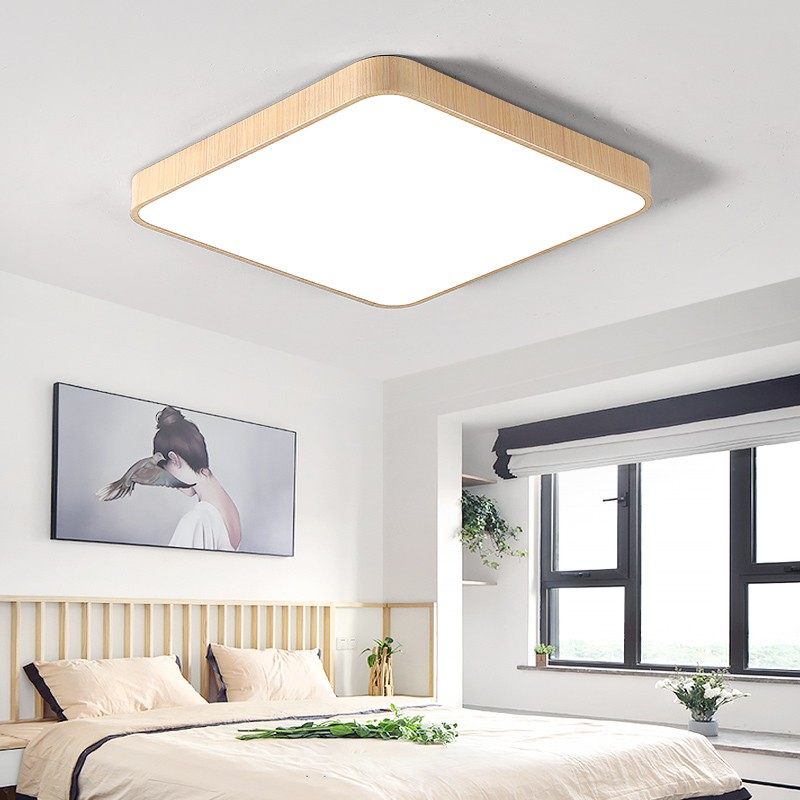 包安装超薄LED吸顶灯圆形简约现代客厅灯木纹创意卧室灯餐厅灯具