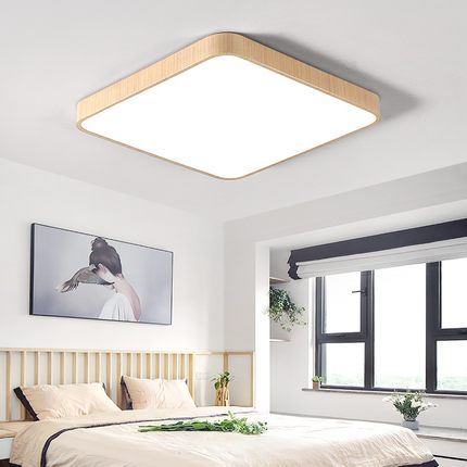 包安装超薄LED吸顶灯圆形简约现代客厅灯木纹创意卧室灯餐厅灯具