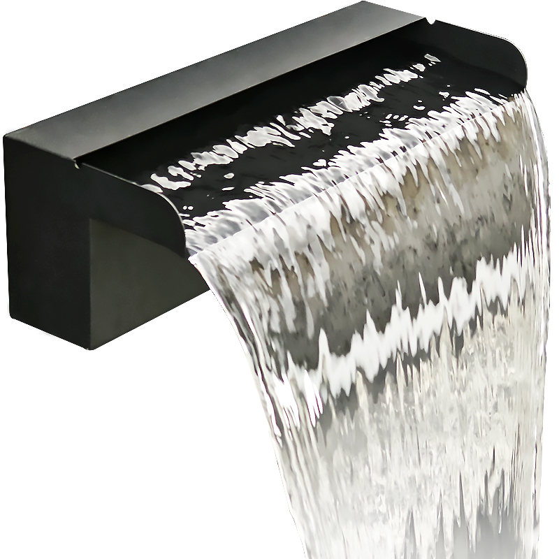 不锈钢瀑布出水口景观鱼池庭院水池黑色造景流水墙水幕叠水水帘