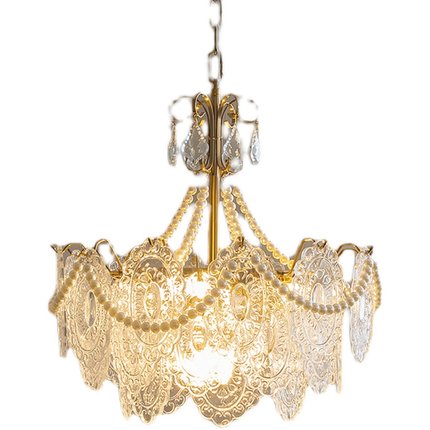 客厅灯法式复古珍珠装饰玻璃灯简约现代浪漫轻奢温馨卧室餐厅吊灯