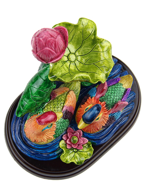 荷花鸳鸯摆件一对结婚礼物家居卧室床头装饰创意饰品